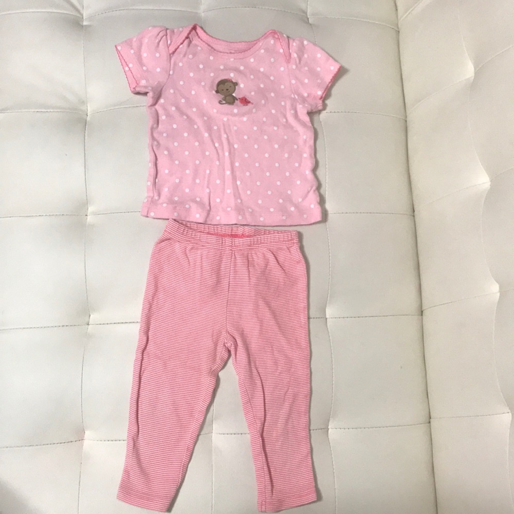 Pink monkey 12 month infant babygirl PJ set.